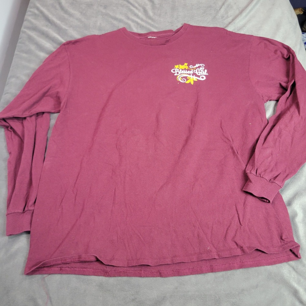 Blessed‎ Girl Womens Long Sleeve Maroon Graphic T-Shirt Romans 15:13 Size XL - Picture 2 of 7